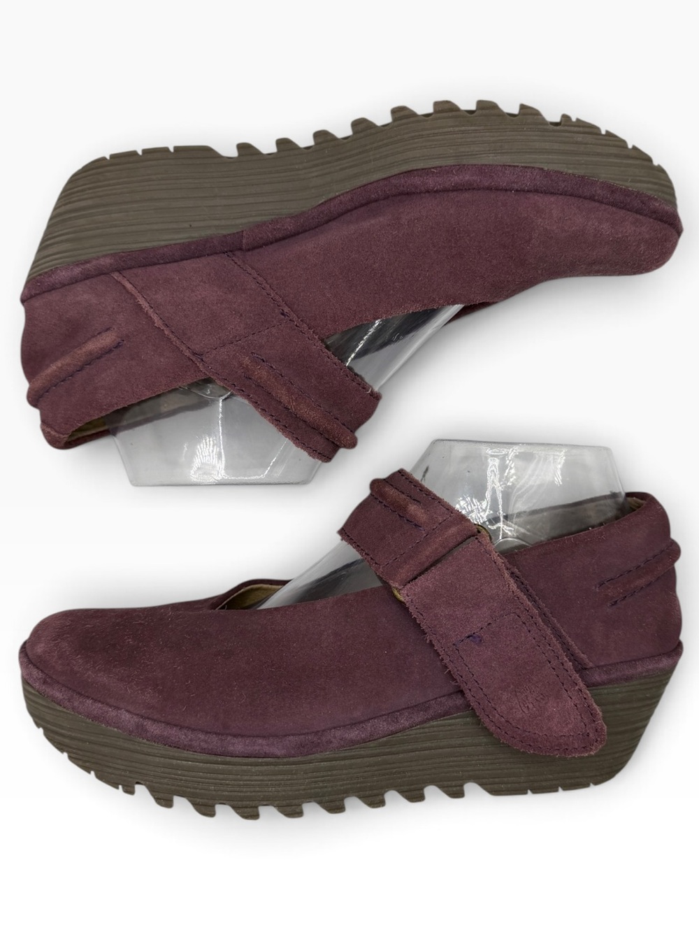 Fly London Purple Suede Mary Jane Wedge - Size 39